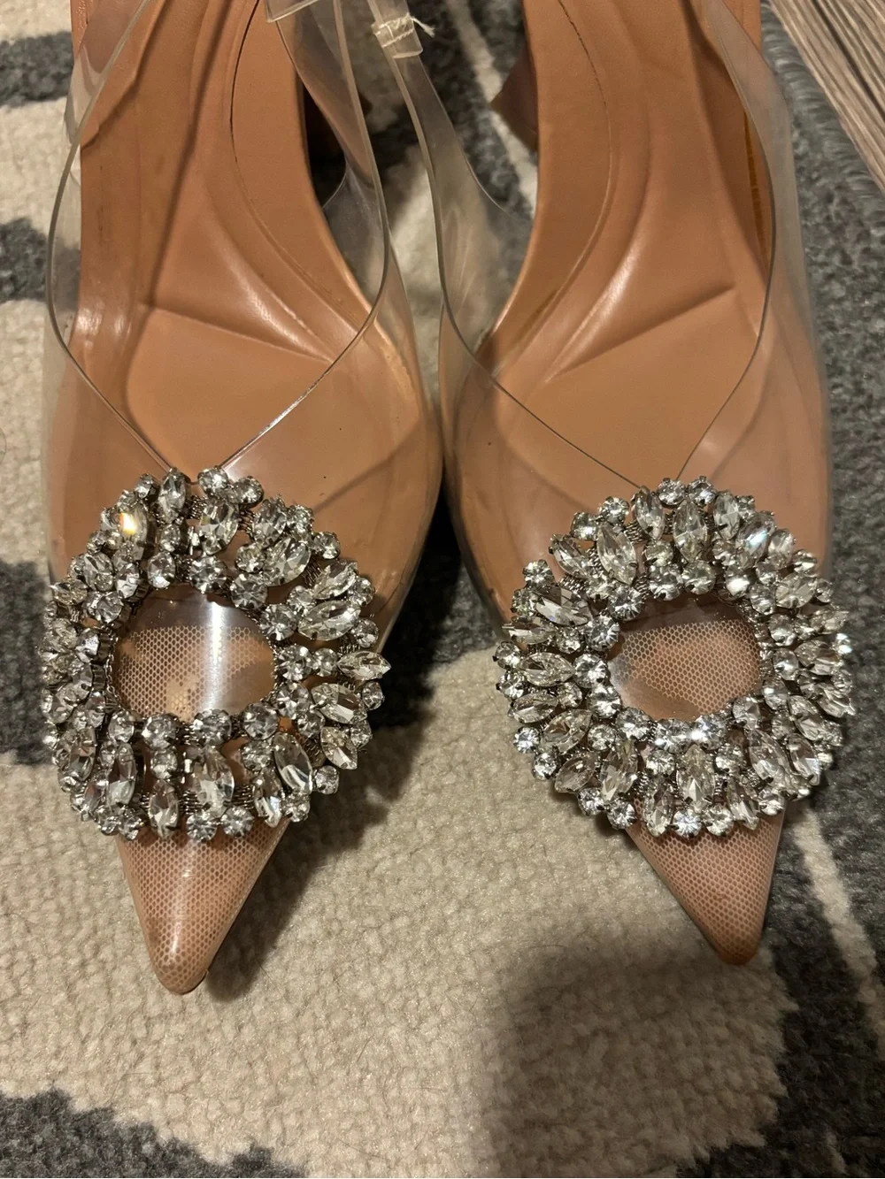 Zara Clear Crystal Pointed Toe Strap Pumps 38